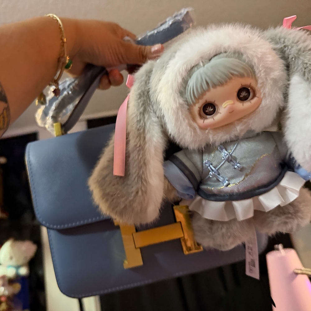 Blue Handbag with Plush Doll Accessory